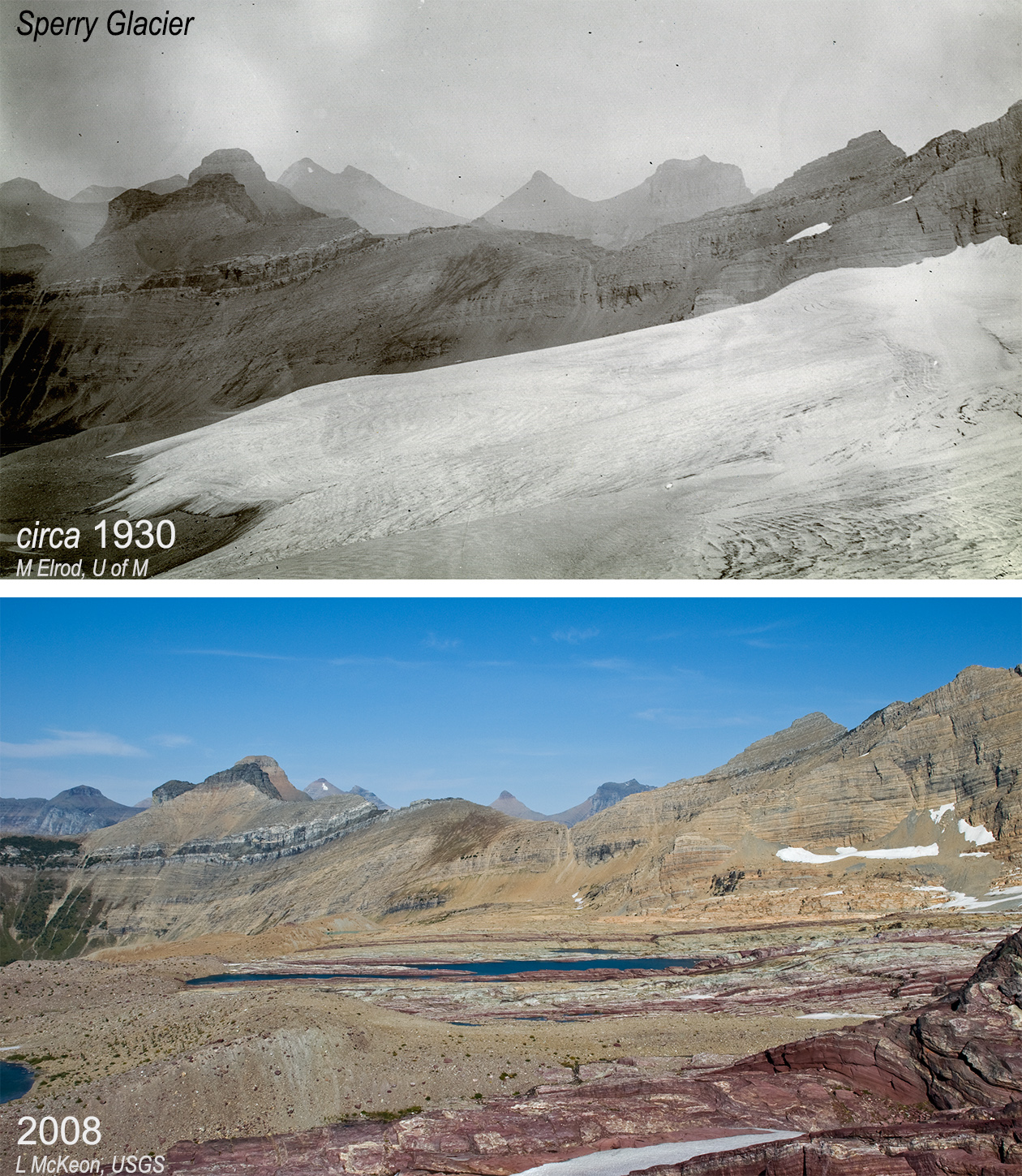 Sperry Glacier in about 1930 and 2008 U.S. Geological Survey